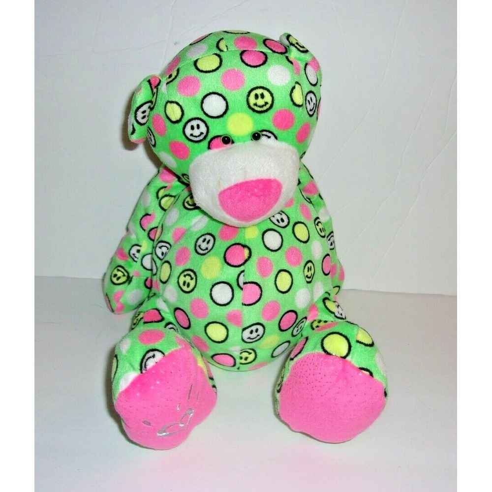 Ganz Green Pink Smiley Face Polka Dot Plush Justice Teddy Bear 11in H12417AE